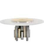 Black Marble Round Dining Table with Gold Metal Base