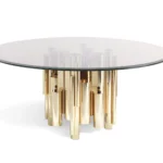Black Marble Round Dining Table with Gold Metal Base