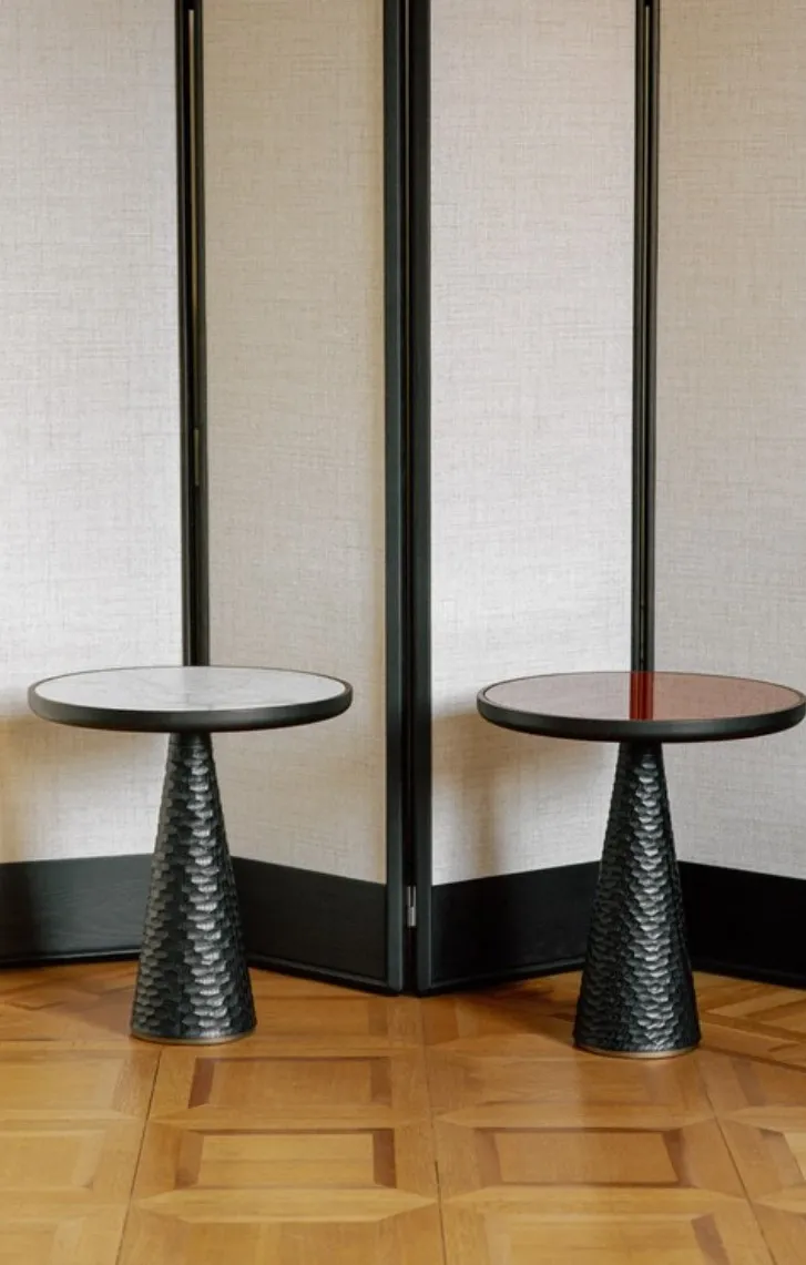 Black Textured Conical Base Round Side Table