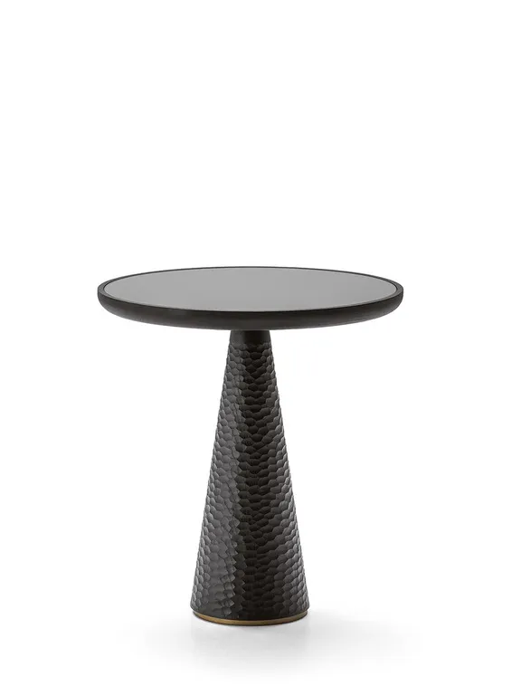 Black Textured Conical Base Round Side Table
