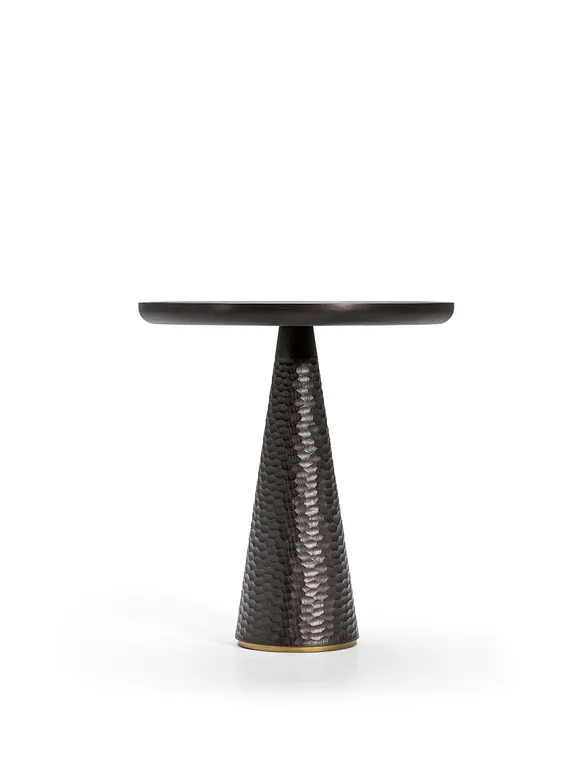 Black Textured Conical Base Round Side Table