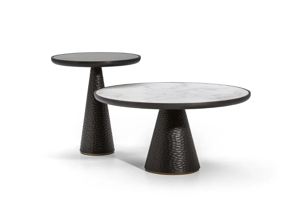 Black Textured Conical Base Round Side Table