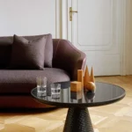 Black Textured Conical Base Round Side Table