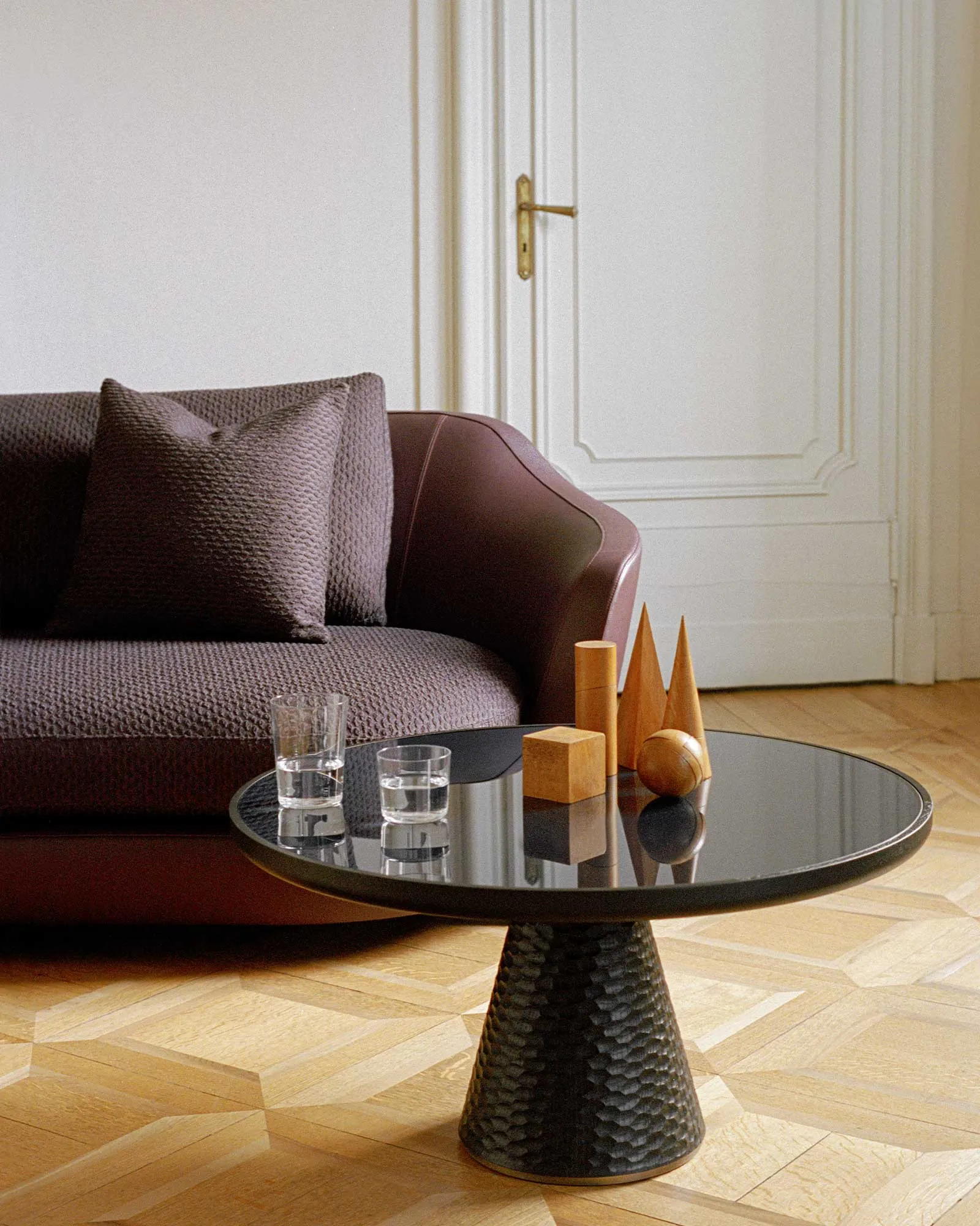 Black Textured Conical Base Round Side Table