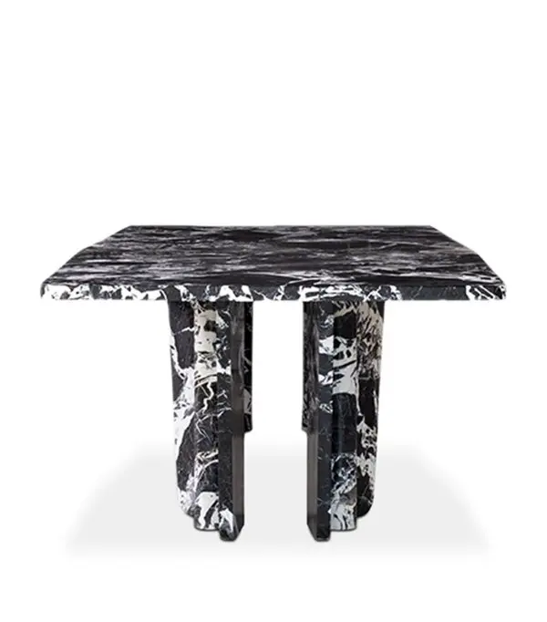Black Veined Marble Rectangular Dining Table with Sculpted Legs
