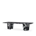 Black Veined Marble Rectangular Dining Table with Sculpted Legs