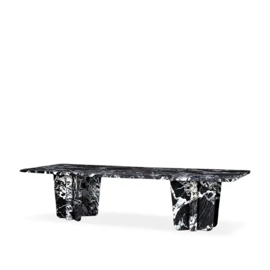 Black Veined Marble Rectangular Dining Table with Sculpted Legs