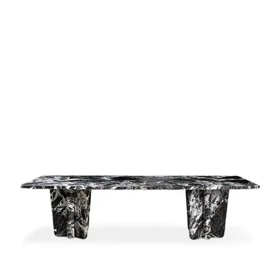 Black Veined Marble Rectangular Dining Table with Sculpted Legs