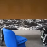 Black Veined Marble Rectangular Dining Table with Sculpted Legs