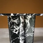 Black Veined Marble Rectangular Dining Table with Sculpted Legs