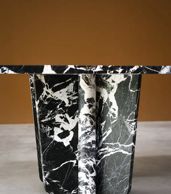 Black Veined Marble Rectangular Dining Table with Sculpted Legs