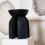 Black Wooden Round Ribbed Multi Leg Sculptural Side Table Stool