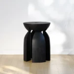 Black Wooden Round Ribbed Multi Leg Sculptural Side Table Stool