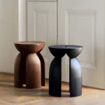 Black Wooden Round Ribbed Multi Leg Sculptural Side Table Stool