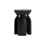 Black Wooden Round Ribbed Multi Leg Sculptural Side Table Stool