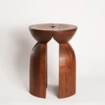 Black Wooden Round Ribbed Multi Leg Sculptural Side Table Stool