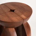 Black Wooden Round Ribbed Multi Leg Sculptural Side Table Stool