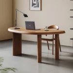 Natural Walnut Wood Oval Office Desk with Asymmetric Legs