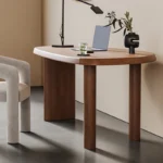 Natural Walnut Wood Oval Office Desk with Asymmetric Legs