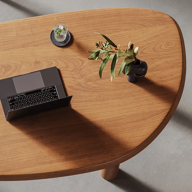 Natural Walnut Wood Oval Office Desk with Asymmetric Legs