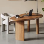 Natural Walnut Wood Oval Office Desk with Asymmetric Legs