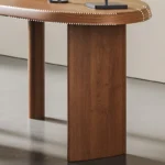 Natural Walnut Wood Oval Office Desk with Asymmetric Legs