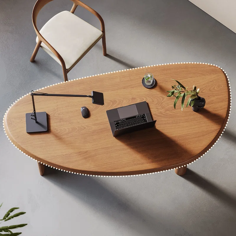 Natural Walnut Wood Oval Office Desk with Asymmetric Legs