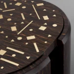 Dark Wood Slit Design Side Table with Inlaid Top