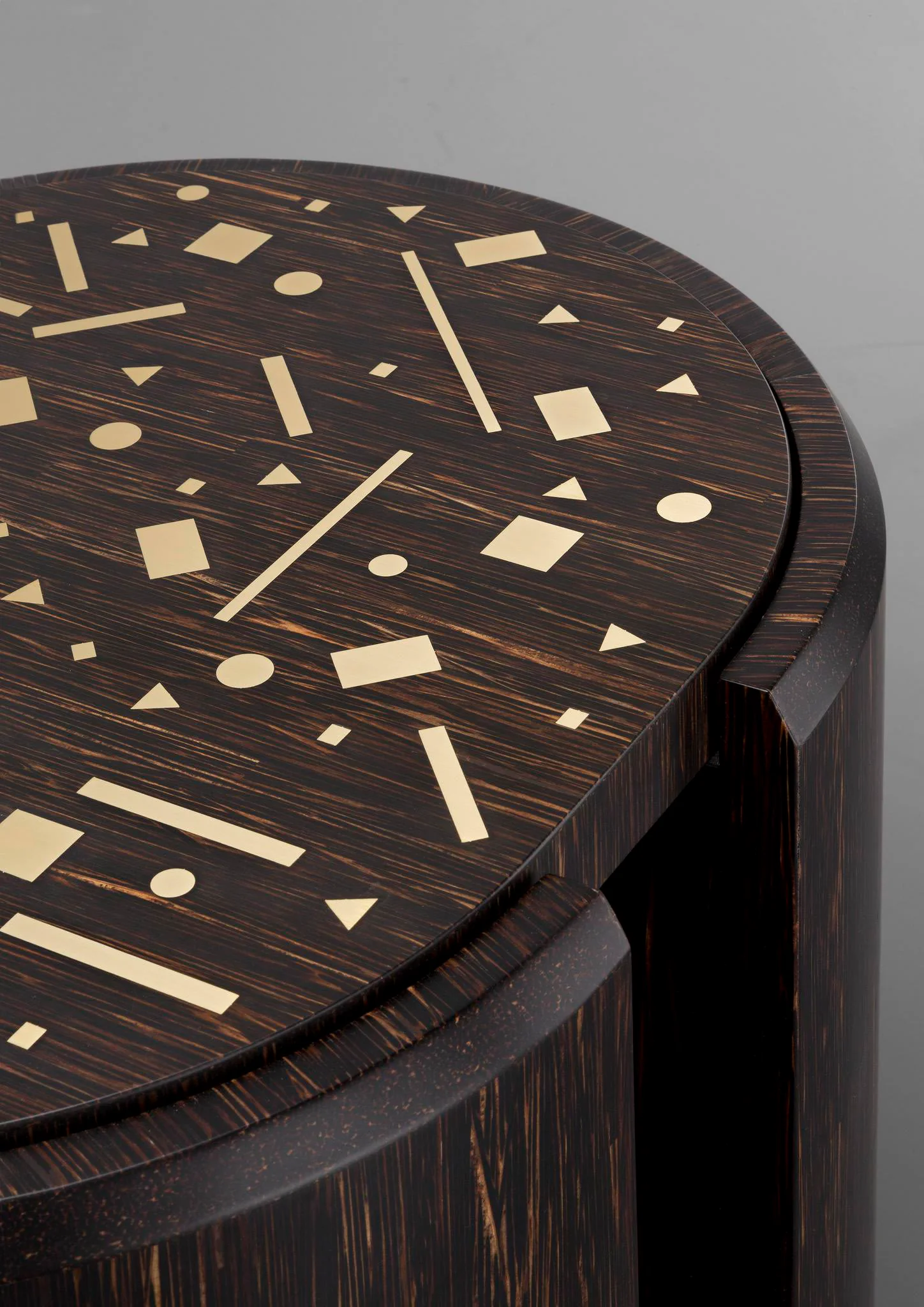 Dark Wood Slit Design Side Table with Inlaid Top
