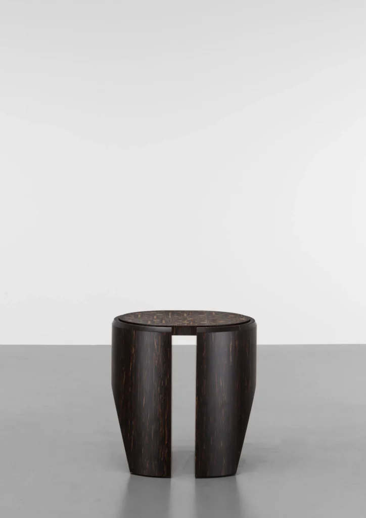 Dark Wood Slit Design Side Table with Inlaid Top