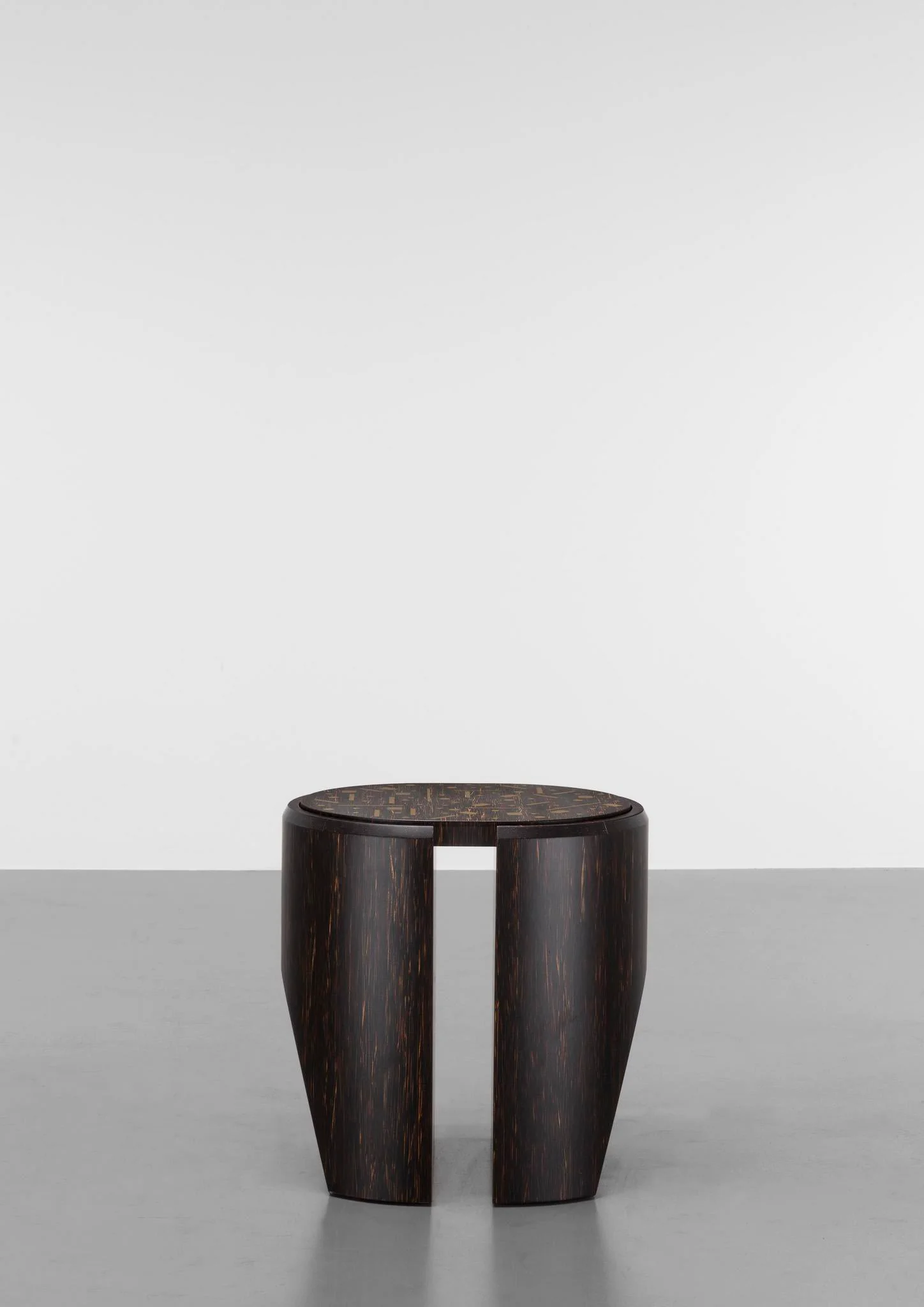 Dark Wood Slit Design Side Table with Inlaid Top