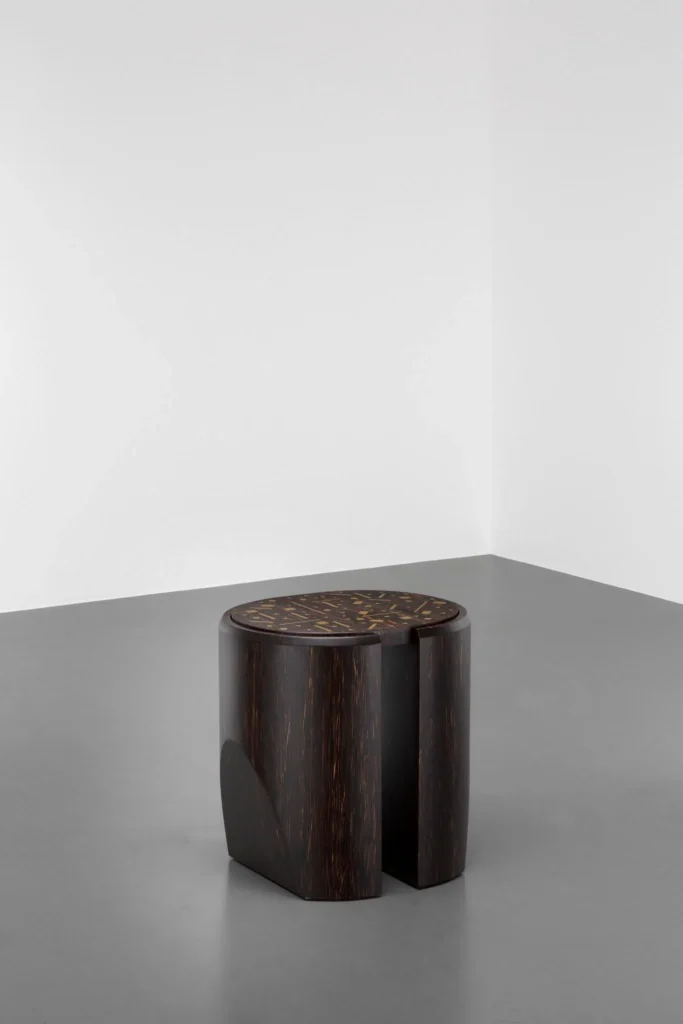 Dark Wood Slit Design Side Table with Inlaid Top