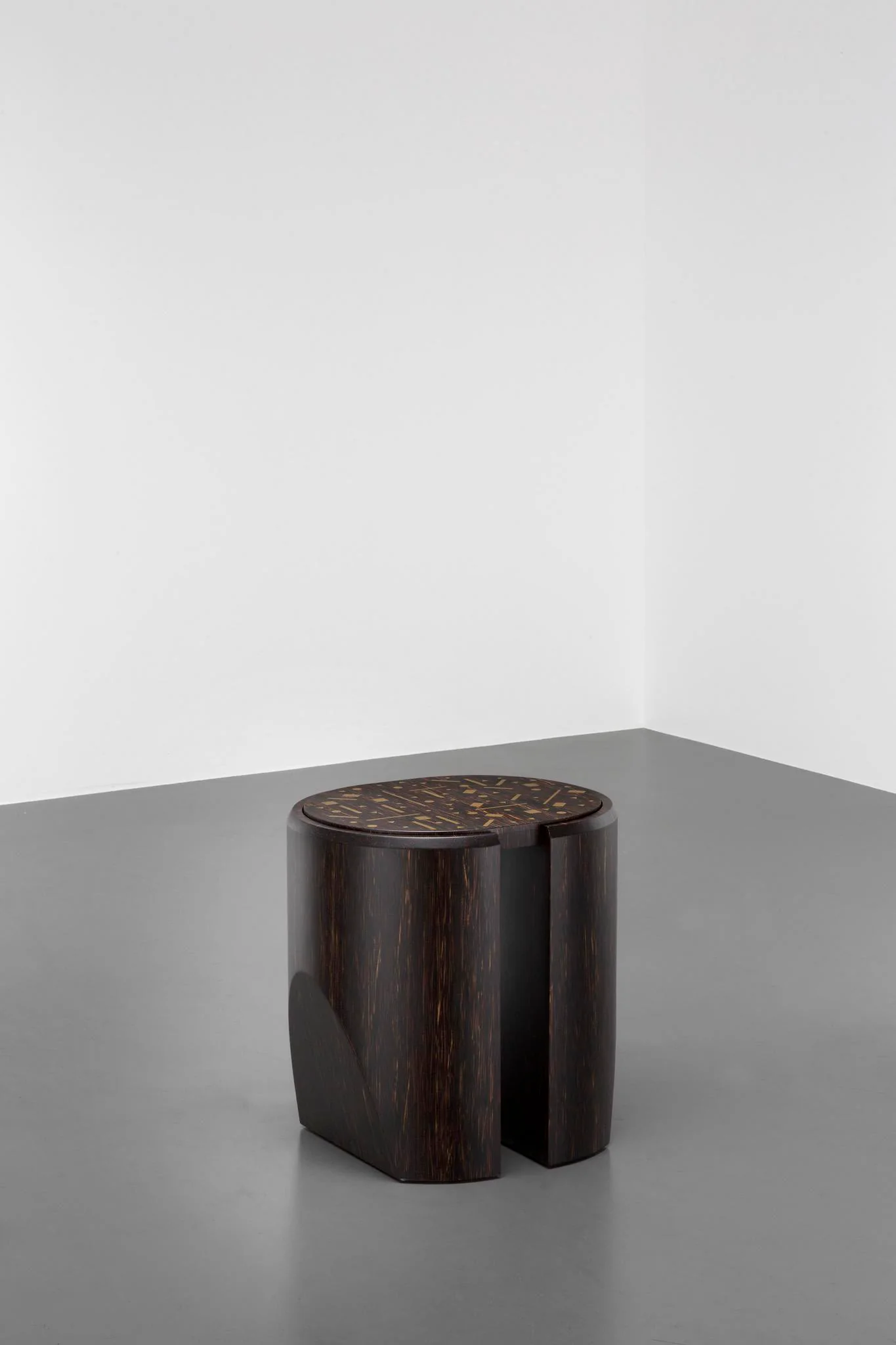 Dark Wood Slit Design Side Table with Inlaid Top