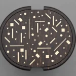 Dark Wood Slit Design Side Table with Inlaid Top