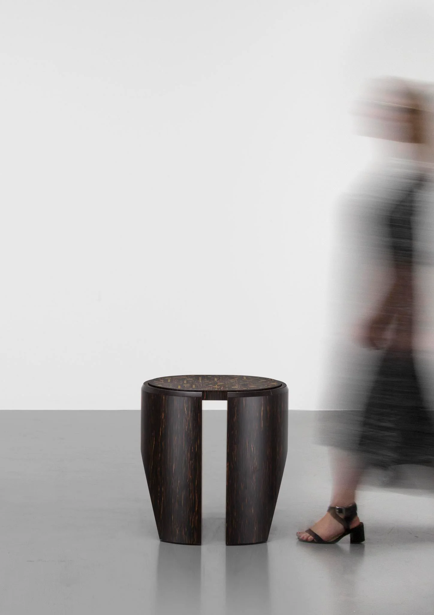 Dark Wood Slit Design Side Table with Inlaid Top