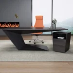 Modern Floating Wood Office Desk with Integrated Shelf