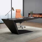 Modern Floating Wood Office Desk with Integrated Shelf