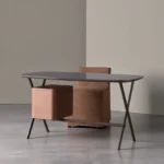 Modern Glossy Burgundy Office Desk with Drawer Storage