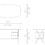 Modern Glossy Burgundy Office Desk with Drawer Storage