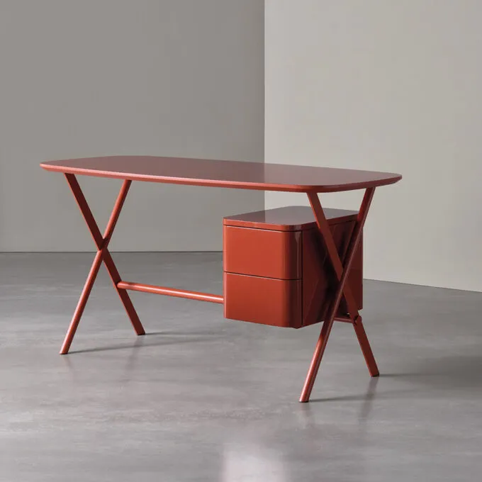 Modern Glossy Burgundy Office Desk with Drawer Storage