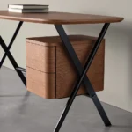 Modern Glossy Burgundy Office Desk with Drawer Storage