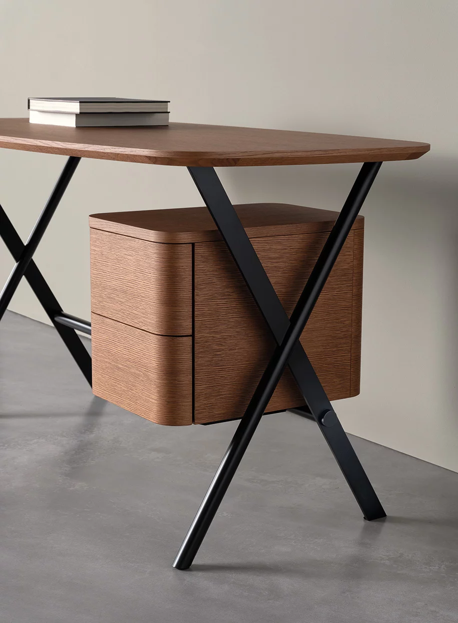 Modern Glossy Burgundy Office Desk with Drawer Storage