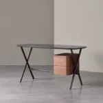 Modern Glossy Burgundy Office Desk with Drawer Storage