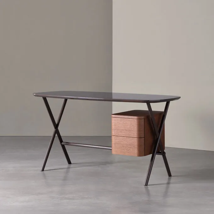 Modern Glossy Burgundy Office Desk with Drawer Storage