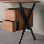 Modern Glossy Burgundy Office Desk with Drawer Storage