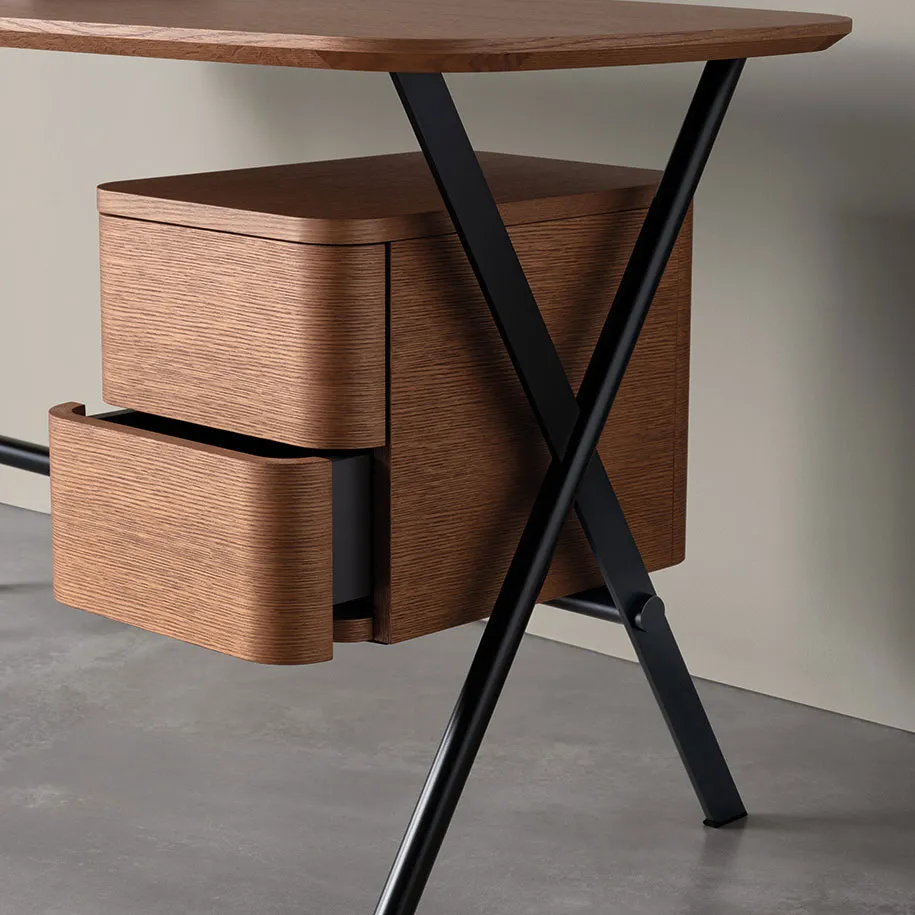 Modern Glossy Burgundy Office Desk with Drawer Storage