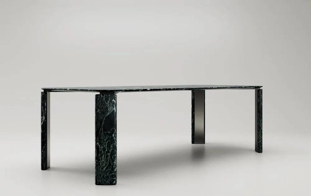 Green Marble Rectangular Dining Table with Metal Legs