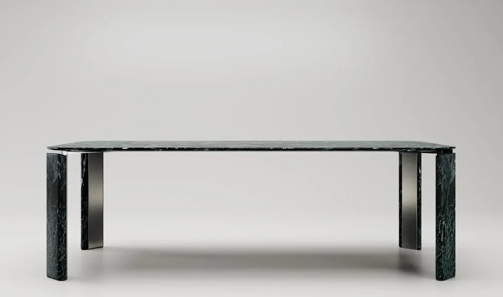 Green Marble Rectangular Dining Table with Metal Legs