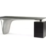 High End Modern Black Painting Tempered Glass Top Desk with Integrated Drawer