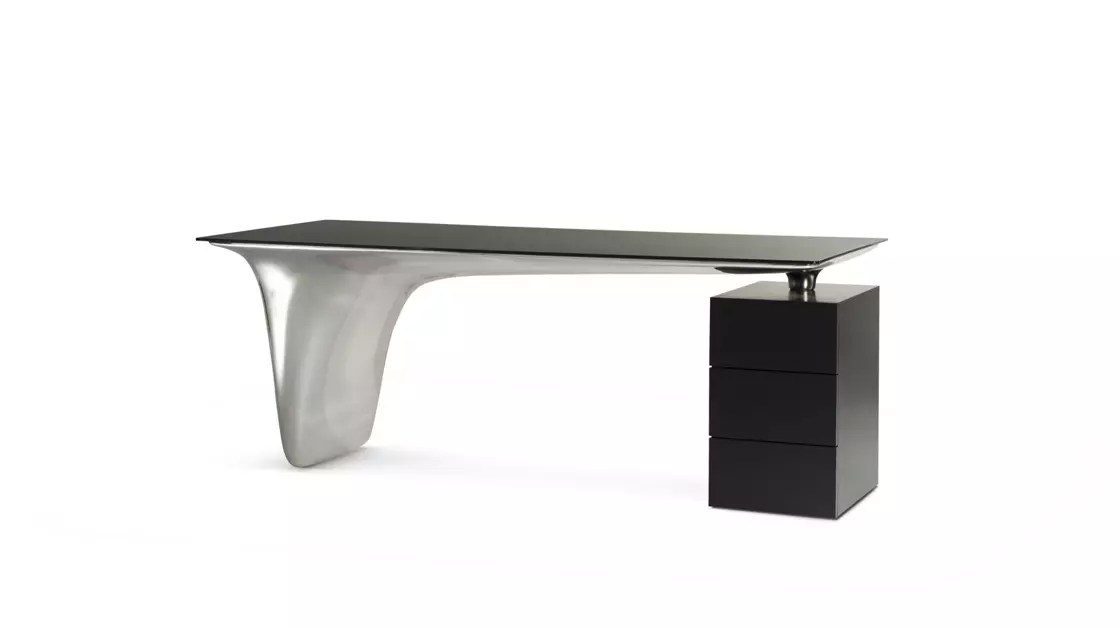 High End Modern Black Painting Tempered Glass Top Desk with Integrated Drawer